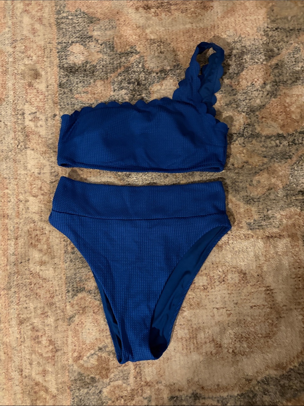 aerie Royal Blue One-Shoulder Textured Bikini Set